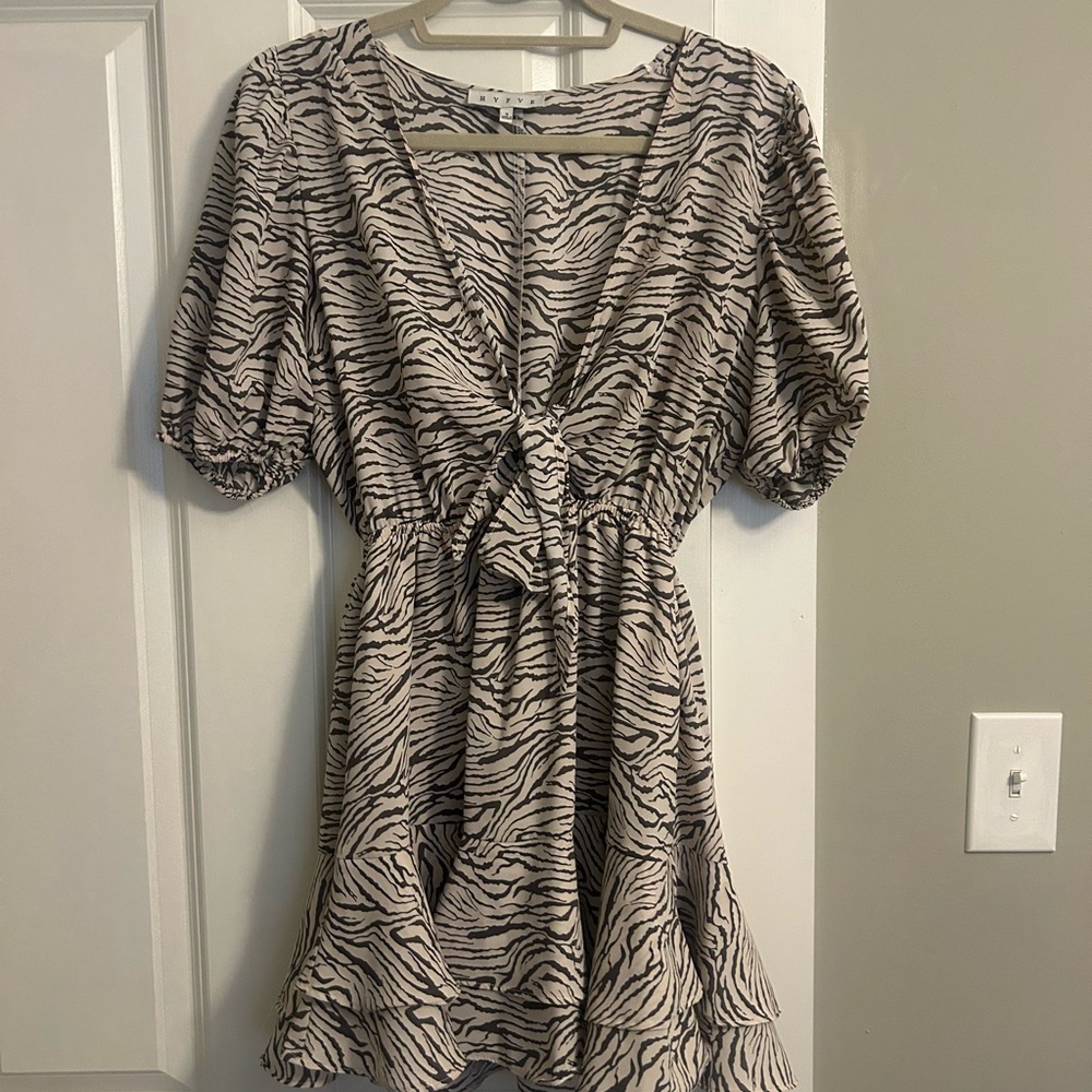 HYFVE Zebra Print Mini Dress with Puff Sleeves